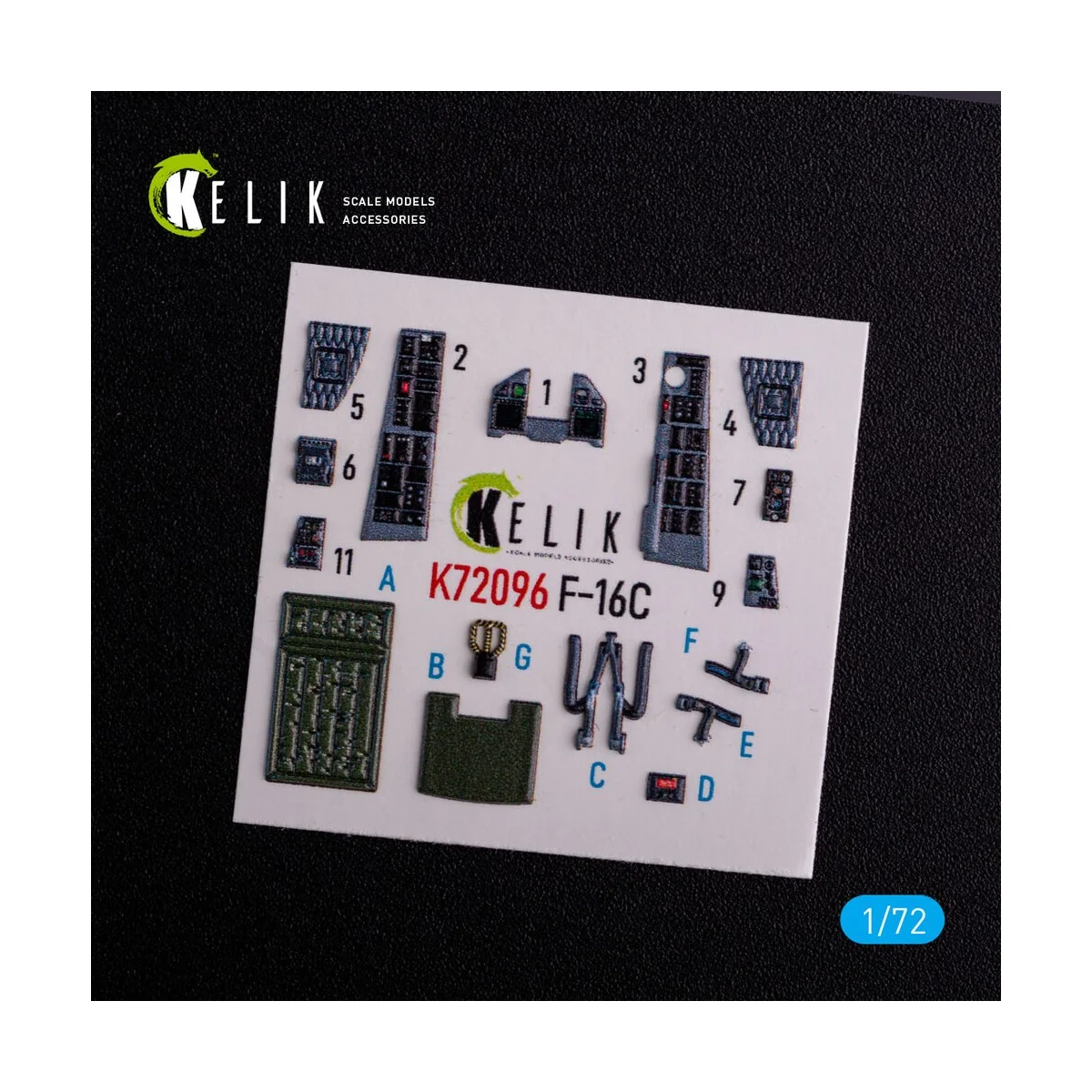 F-16C - interior 3D decals for Hasegawa kit, 1/72 - Kelik K72096