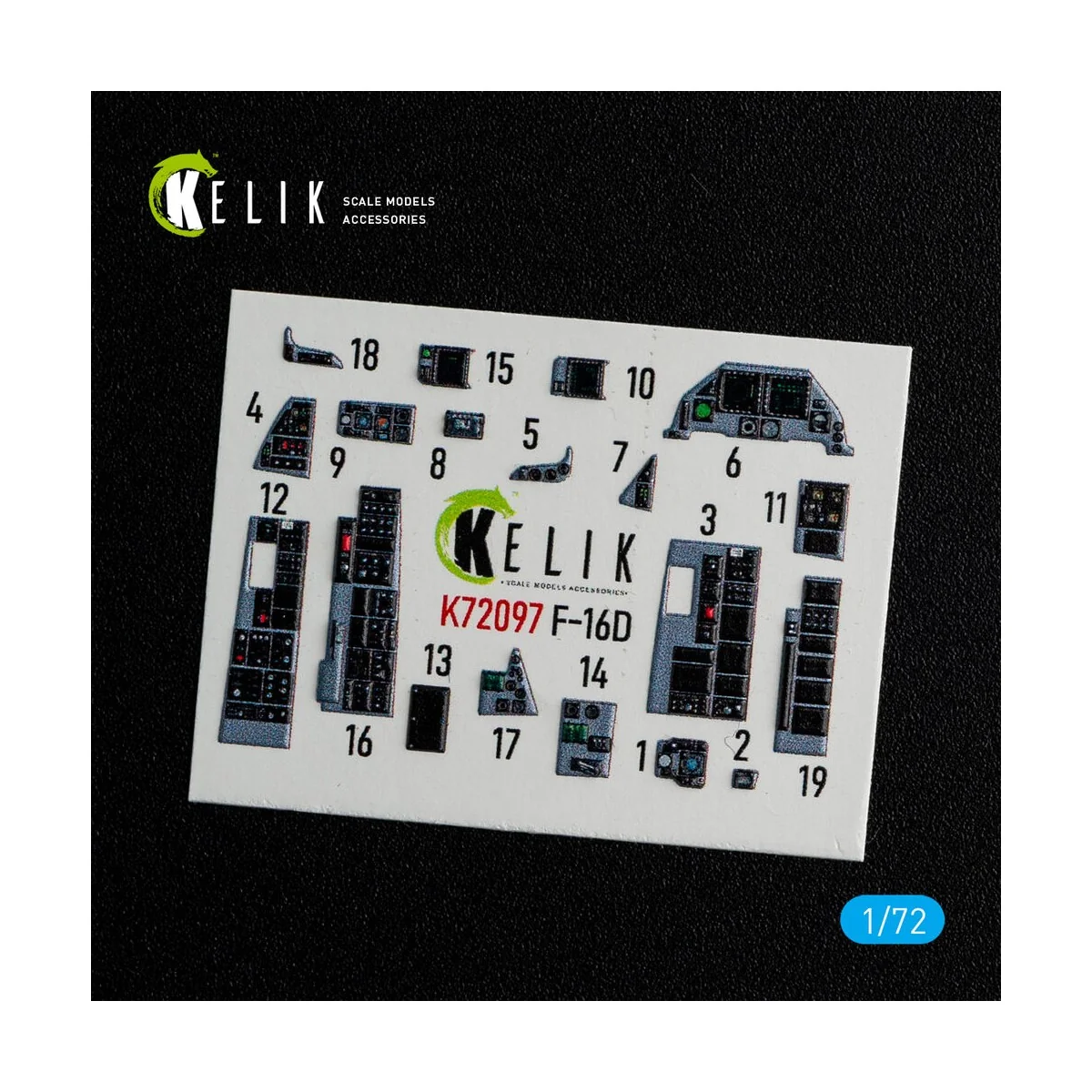 F-16D interior 3D decals for Revell kit, 1/72 - Kelik K72097