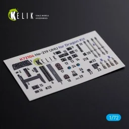 HE-219 UHU interior 3D decals for Dragon kit, 1/72 - Kelik K72104