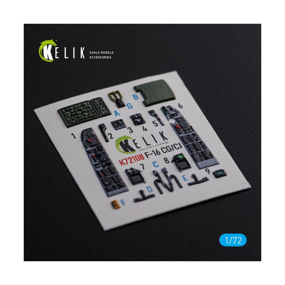F-16 CG/CJ interior 3D decals for Academy kit, 1/72 - Kelik K72108