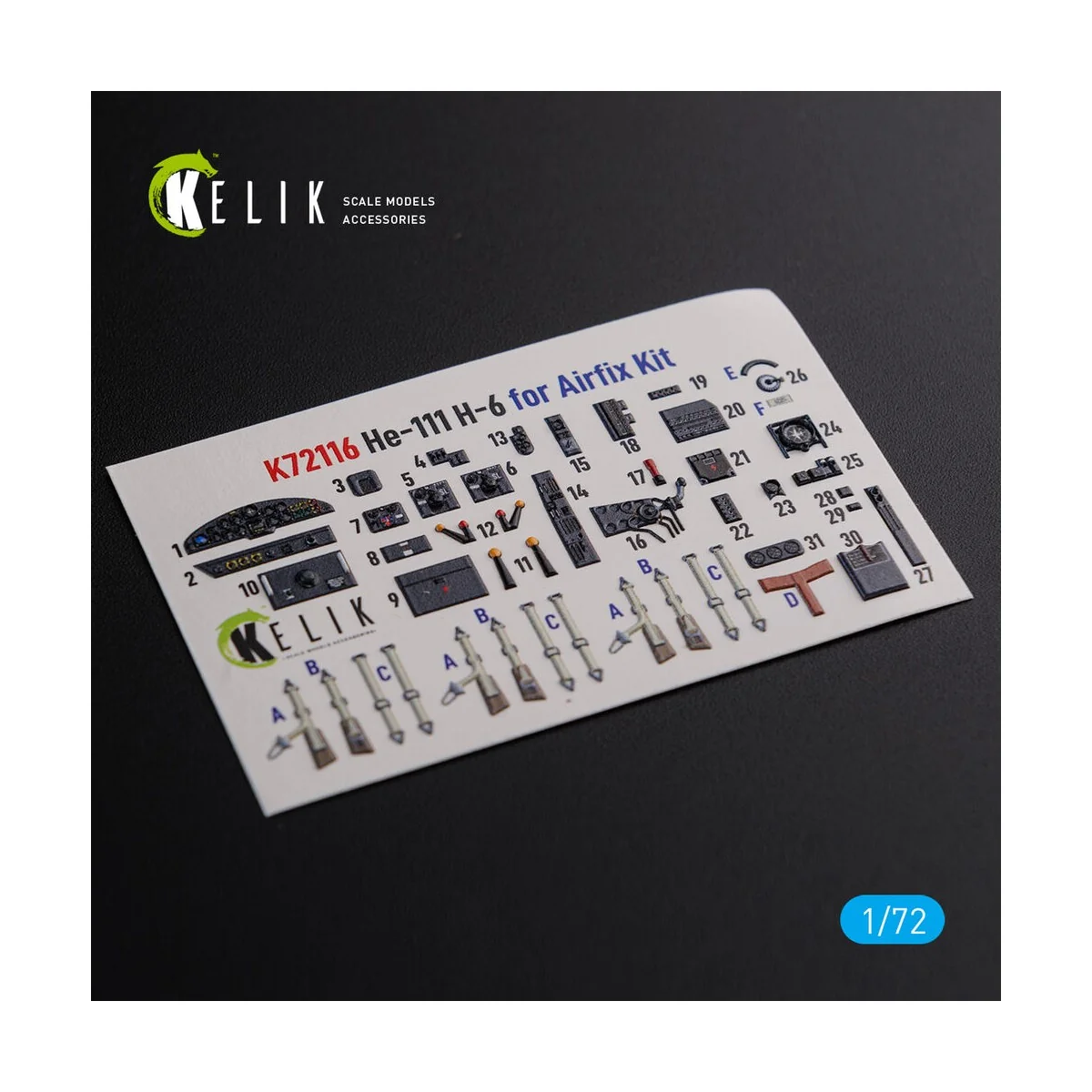 He-111 H6 interior 3D decals for Airfix kit, 1/72 - Kelik K72116