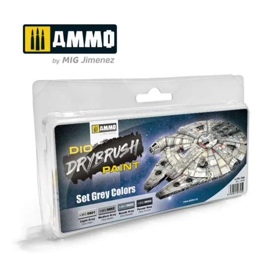 DRYBRUSH Set Grey Colors - AMMO by MIG Jimenez A.MIG-7300 DRYBRUSH Set Grey Colors - AMMO by MIG Jimenez A.MIG-7300
