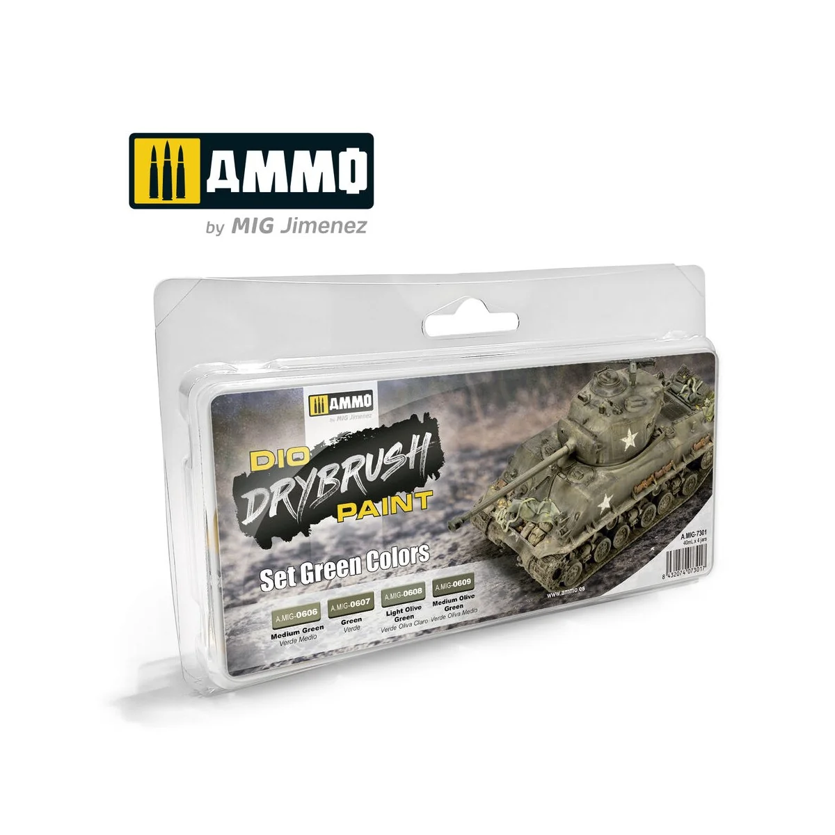 DRYBRUSH Set Green Colors - AMMO by MIG Jimenez A.MIG-7301