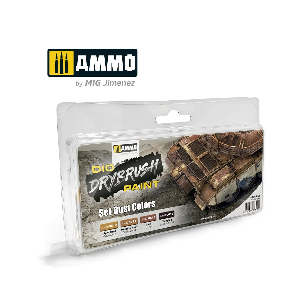 DRYBRUSH Set Rust Colors - AMMO by MIG Jimenez A.MIG-7302 DRYBRUSH Set Rust Colors - AMMO by MIG Jimenez A.MIG-7302