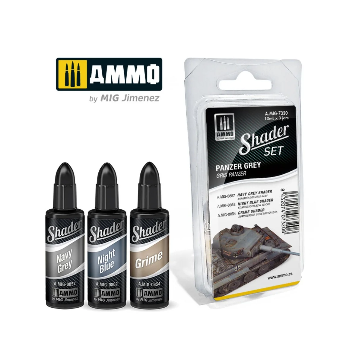 SHADER Set Panzer Grey - AMMO by MIG Jimenez A.MIG-7320 SHADER Set Panzer Grey - AMMO by MIG Jimenez A.MIG-7320