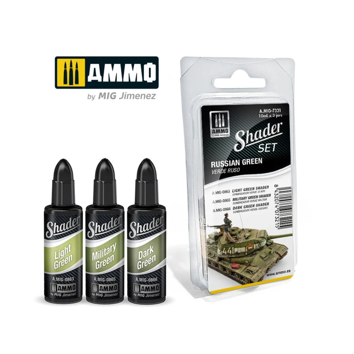 SHADER Set Russian Green - AMMO by MIG Jimenez A.MIG-7321 SHADER Set Russian Green - AMMO by MIG Jimenez A.MIG-7321
