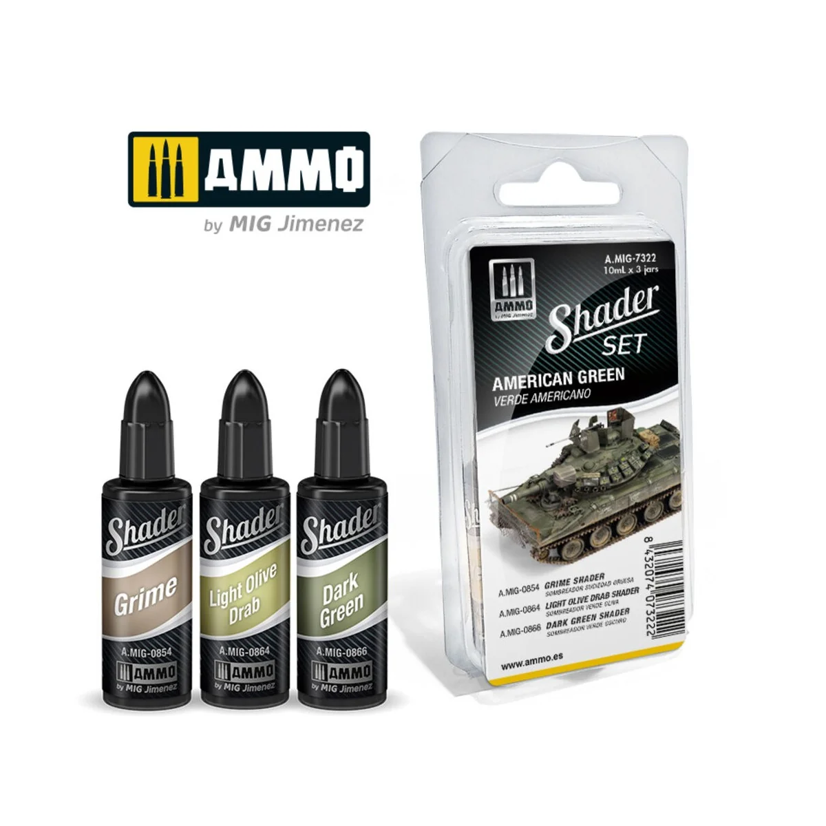 SHADER Set American Green - AMMO by MIG Jimenez A.MIG-7322 SHADER Set American Green - AMMO by MIG Jimenez A.MIG-7322