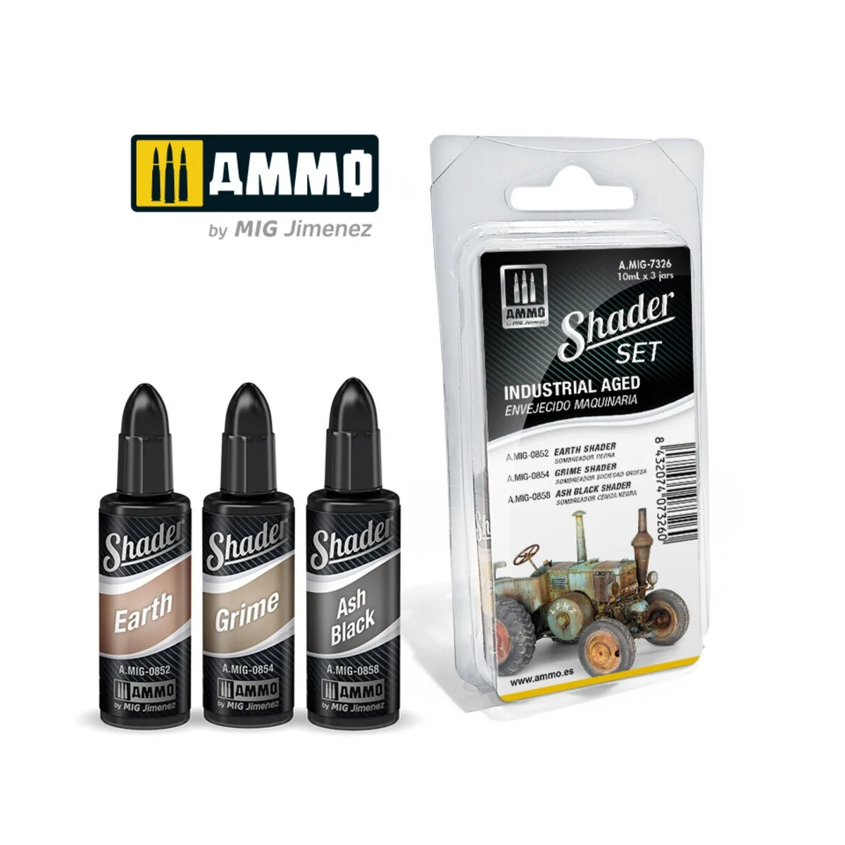 SHADER Set Industrial Aged - AMMO by MIG Jimenez A.MIG-7326 SHADER Set Industrial Aged - AMMO by MIG Jimenez A.MIG-7326