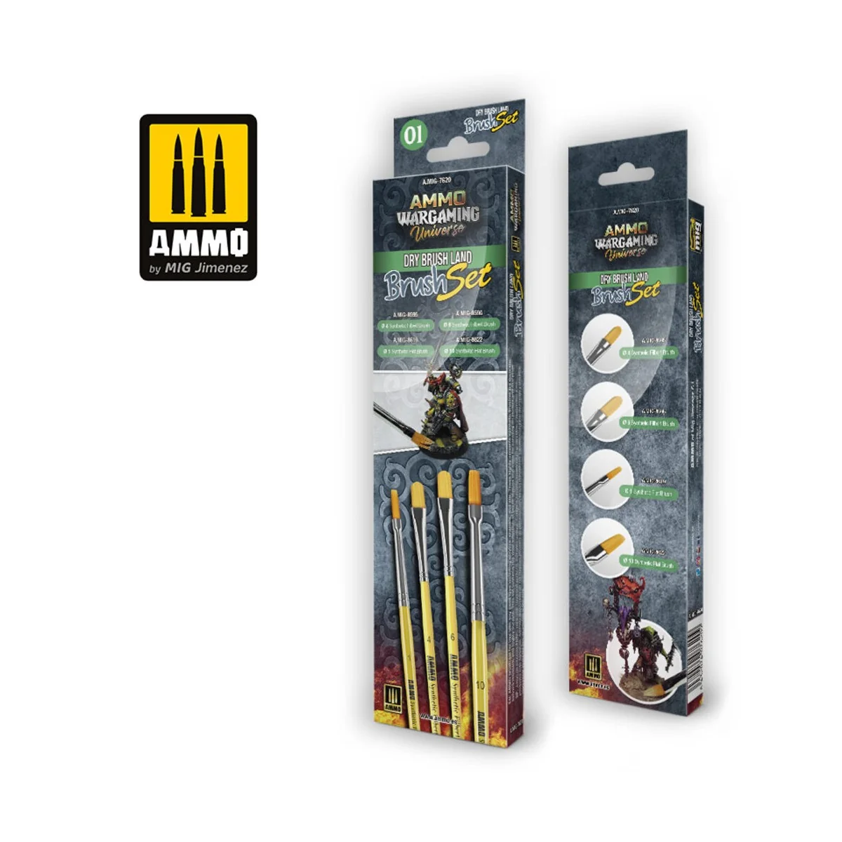 AMMO WARGAMING UNIVERSE - DRY BRUSH Land Brush Set - AMMO by MIG Ji...