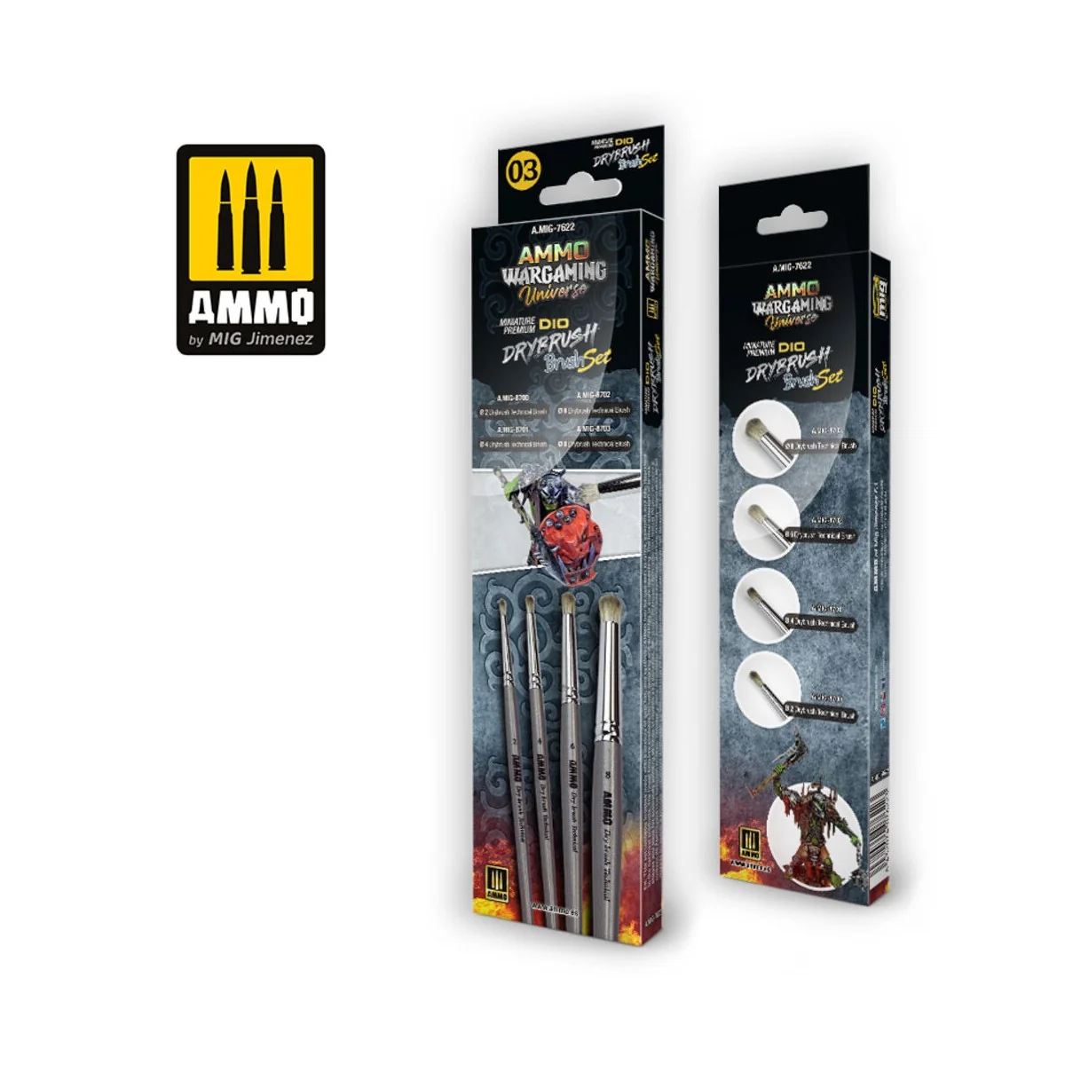 AMMO WARGAMING UNIVERSE - Miniature Premium DIO DRYBRUSH Brush Set ...