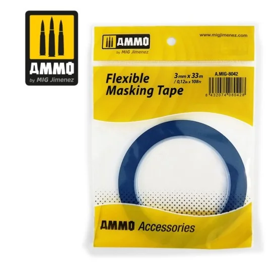 Flexible Masking Tape (3mm x 33M) - AMMO by MIG Jimenez A.MIG-8042 Flexible Masking Tape (3mm x 33M) - AMMO by MIG Jimenez A.MIG-8042