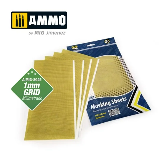 Masking Sheets 1mm Grid (x5 sheets, 290mm x 145mm, adhesive) - AMMO...