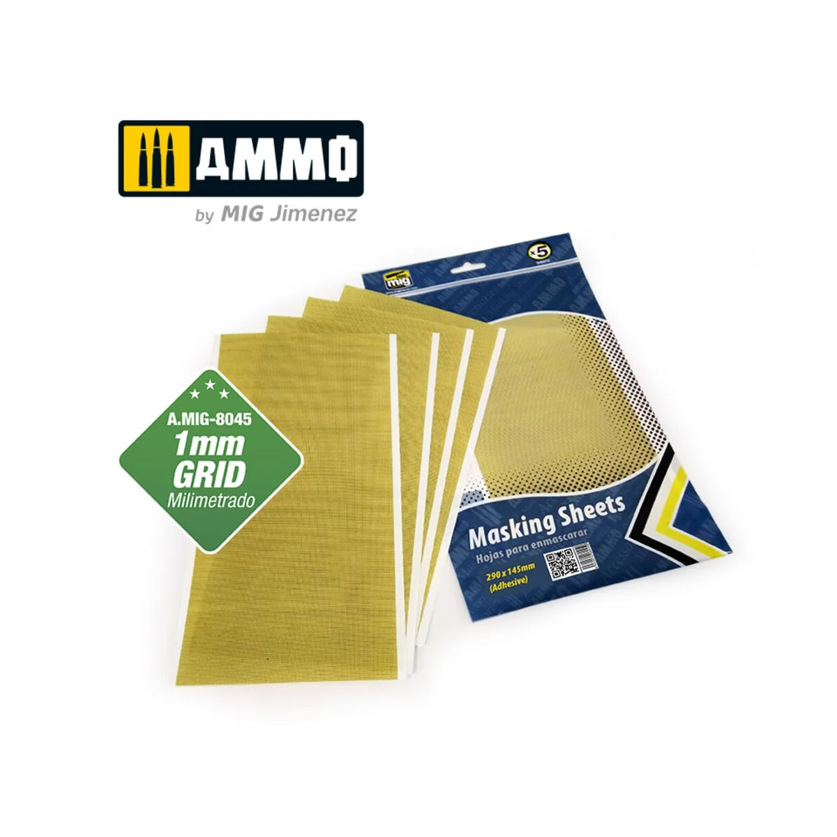 Masking Sheets 1mm Grid (x5 sheets, 290mm x 145mm, adhesive) - AMMO...