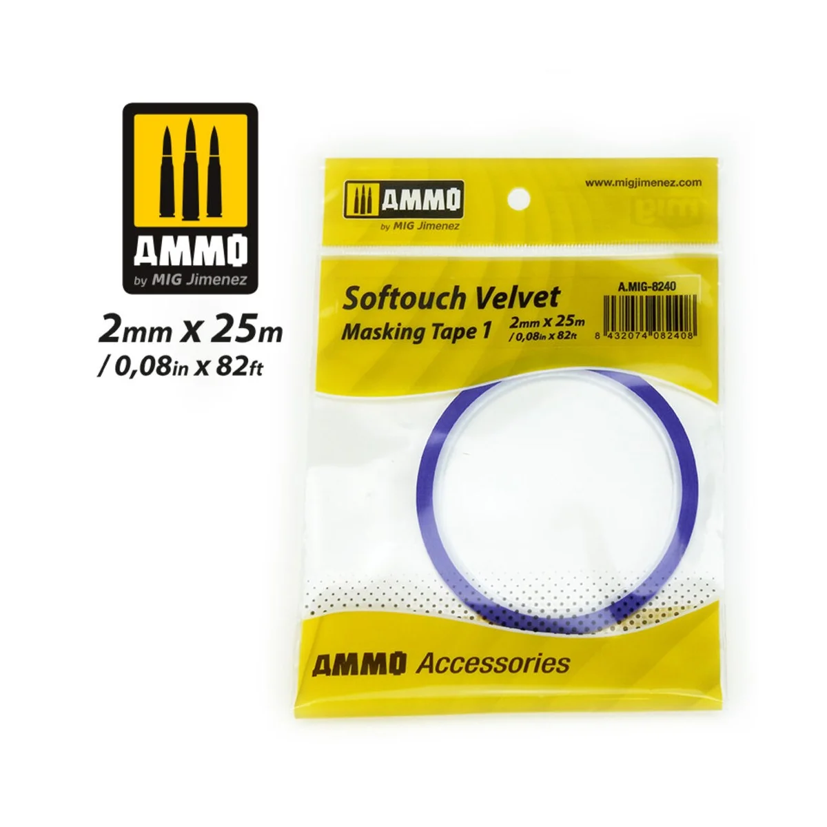 Softouch Velvet Masking Tape 1 (2mm x 25M)  - AMMO by MIG Jimenez A...