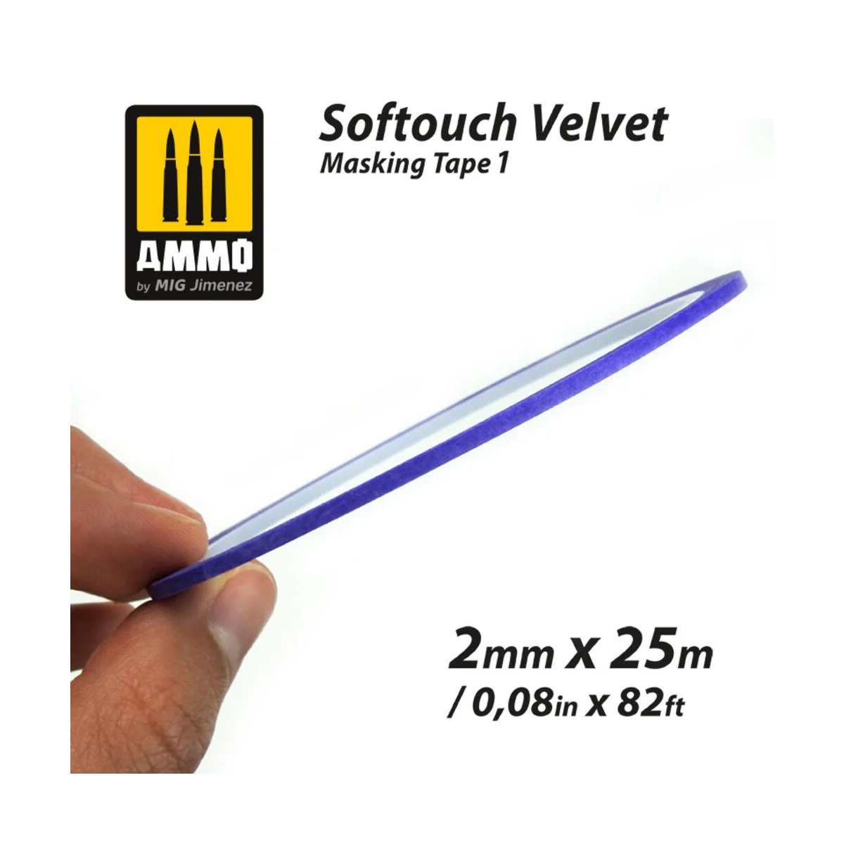 Softouch Velvet Masking Tape 1 (2mm x 25M)  - AMMO by MIG Jimenez A...