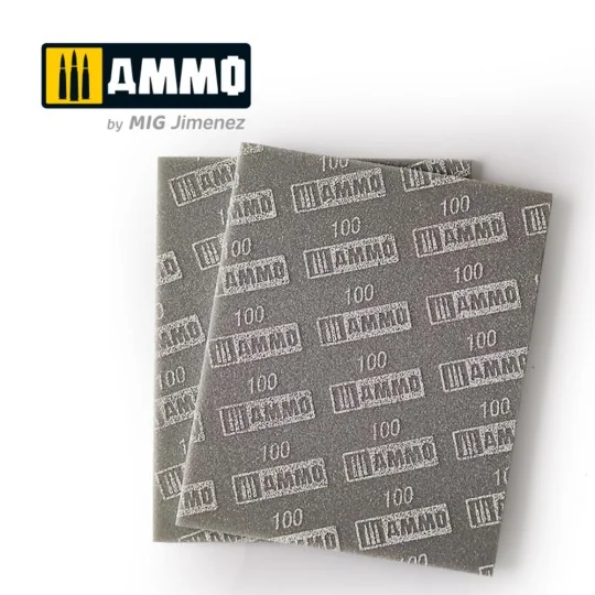 Sanding Sponge Sheet (100) - 2 pcs. - AMMO by MIG Jimenez A.MIG-8555 Sanding Sponge Sheet (100) - 2 pcs. - AMMO by MIG Jimenez A.MIG-8555