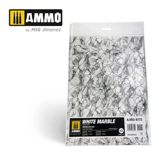 White Marble. Round Die-cut for Bases for Wargames - 2 pcs - AMMO b...