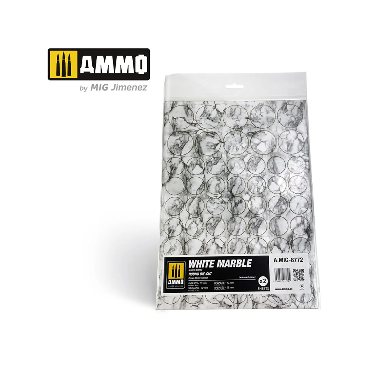 White Marble. Round Die-cut for Bases for Wargames - 2 pcs - AMMO b...