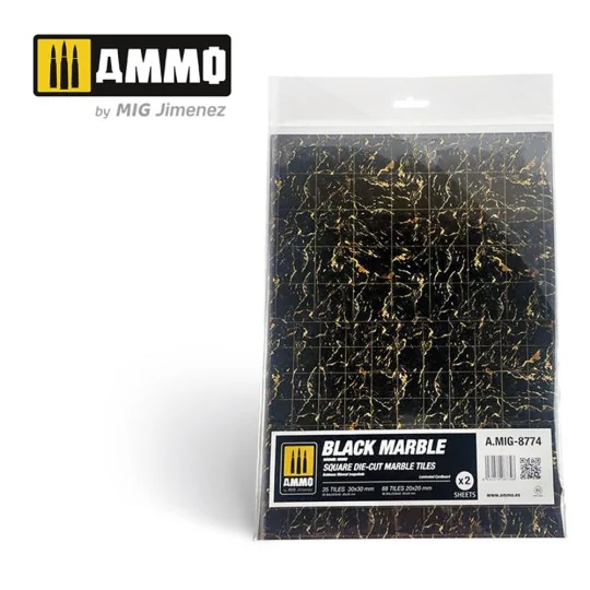 Black Marble. Square Die-cut Marble Tiles - 2 pcs - AMMO by MIG Jim...