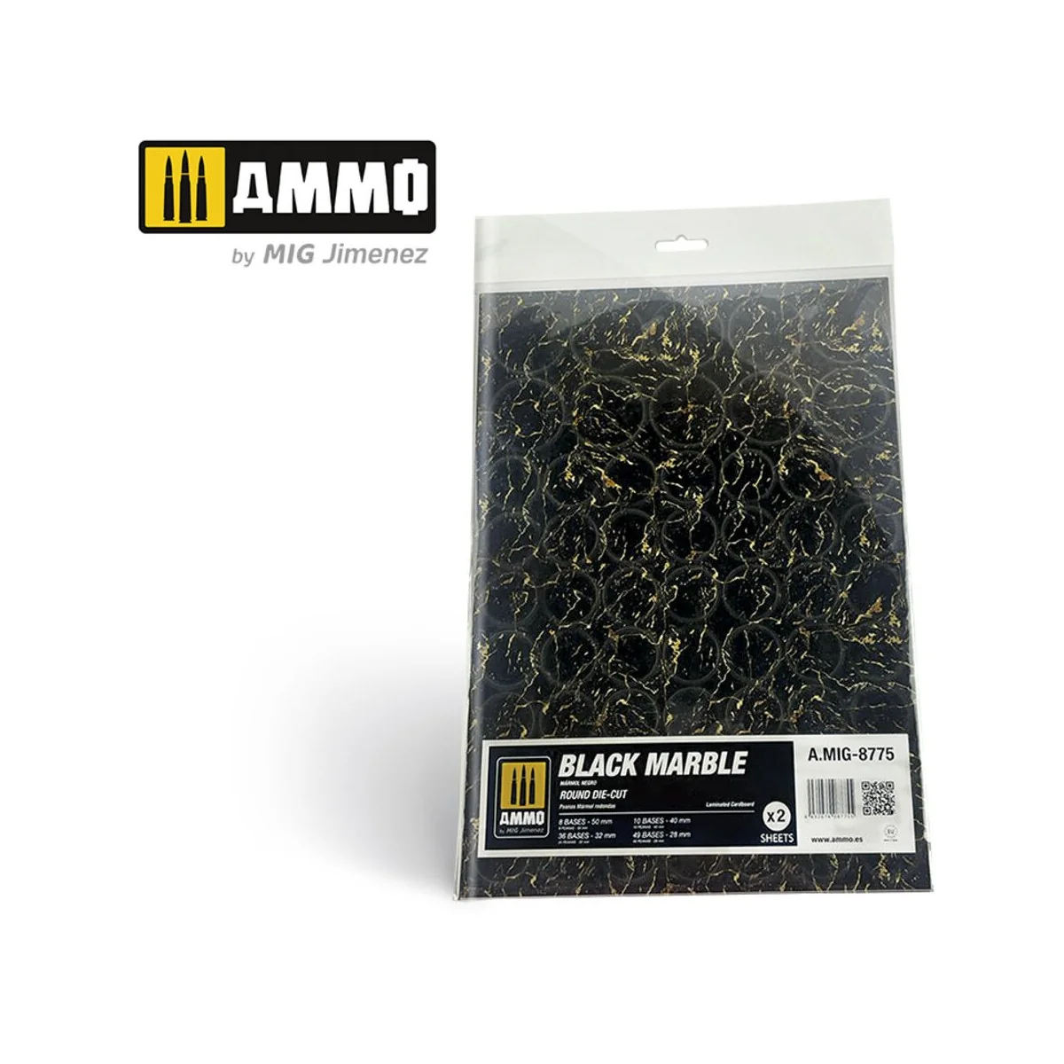 Black Marble. Round Die-cut for Bases for Wargames - 2 pcs - AMMO b...
