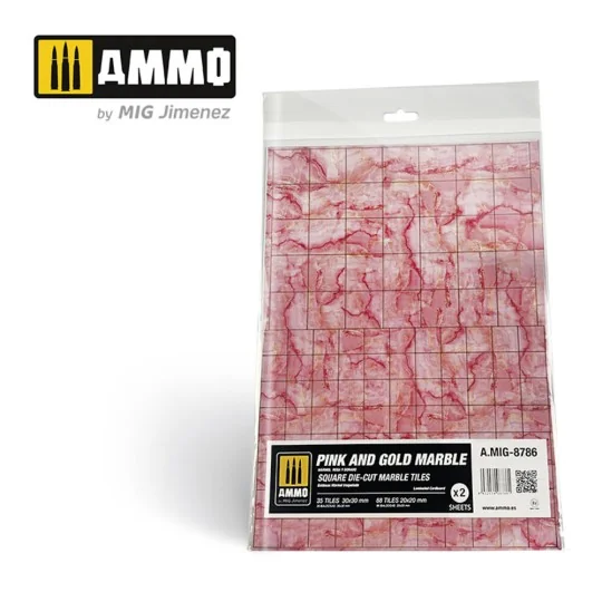 Pink and Gold Marble. Square Die-cut Marble Tiles - 2 pcs. - AMMO b...