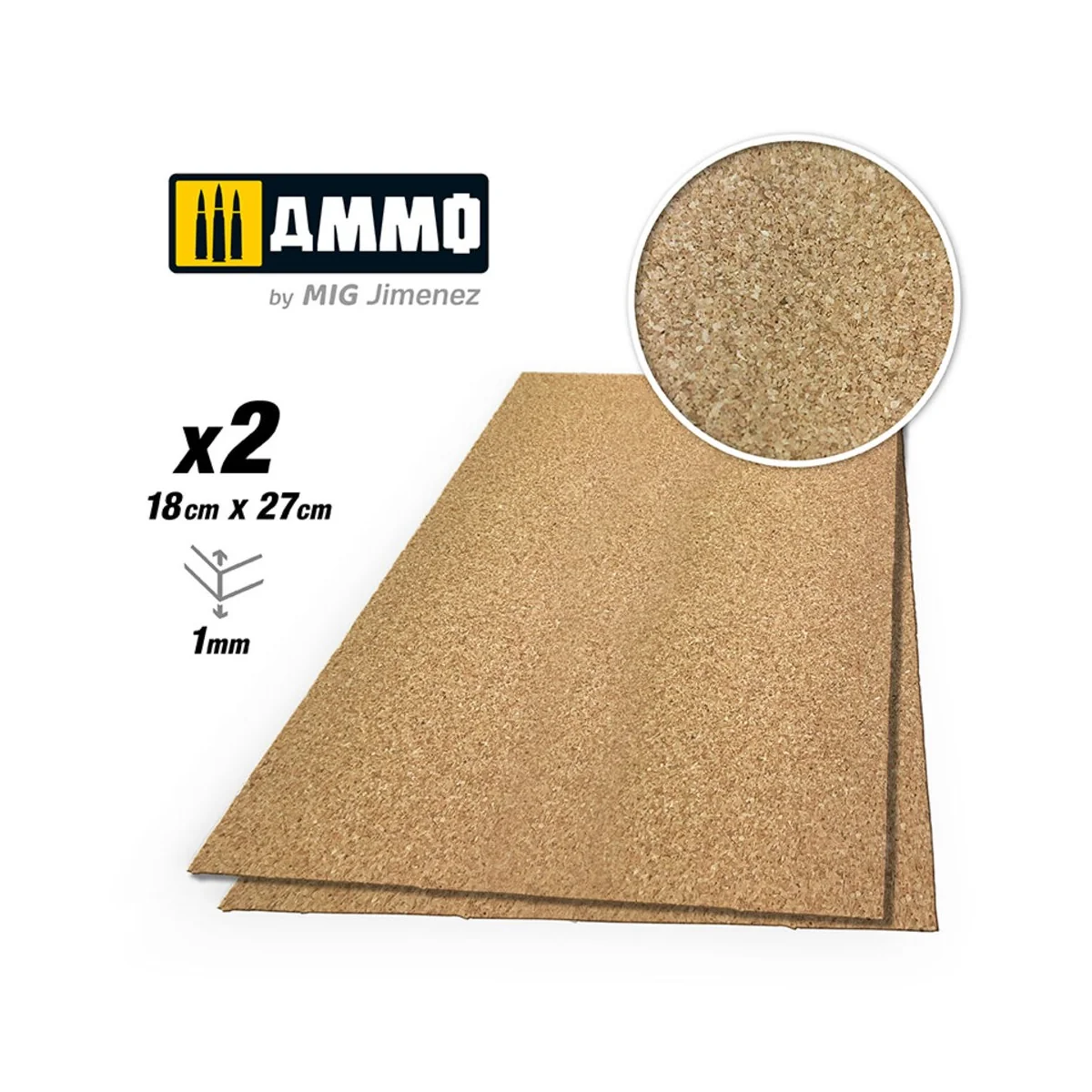 CREATE CORK Fine Grain (1mm) - 2 pcs. - AMMO by MIG Jimenez A.MIG-8835