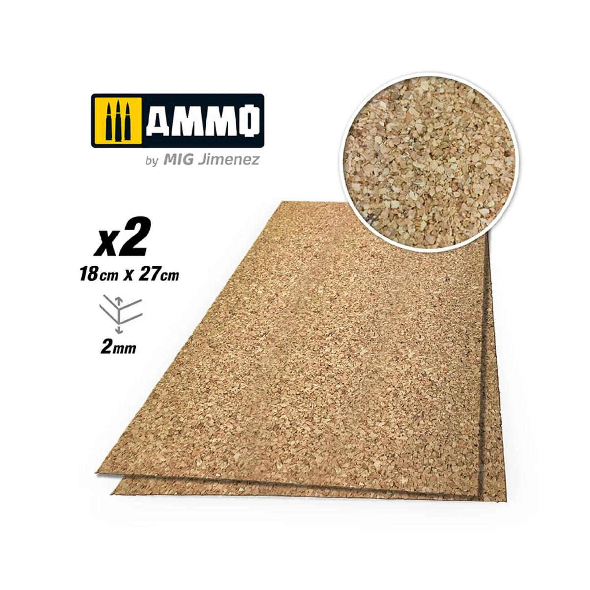 CREATE CORK Medium Grain (2mm) - 2 pcs. - AMMO by MIG Jimenez A.MIG...