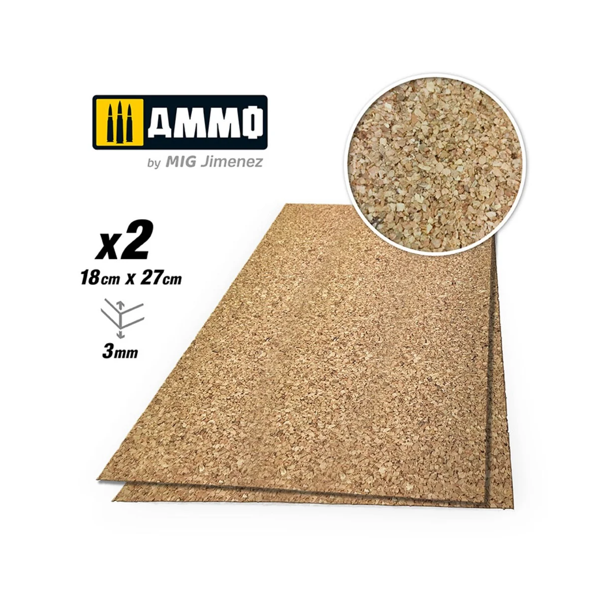 CREATE CORK Medium Grain (3mm) - 2 pcs. - AMMO by MIG Jimenez A.MIG...