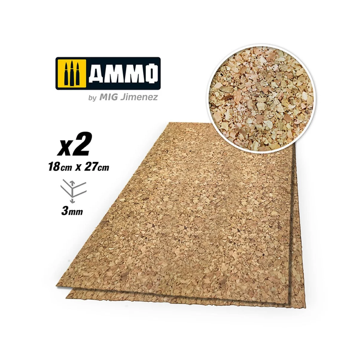 CREATE CORK Thick Grain (3mm) - 2 pcs. - AMMO by MIG Jimenez A.MIG-... CREATE CORK Thick Grain (3mm) - 2 pcs. - AMMO by MIG Jimenez A.MIG-...
