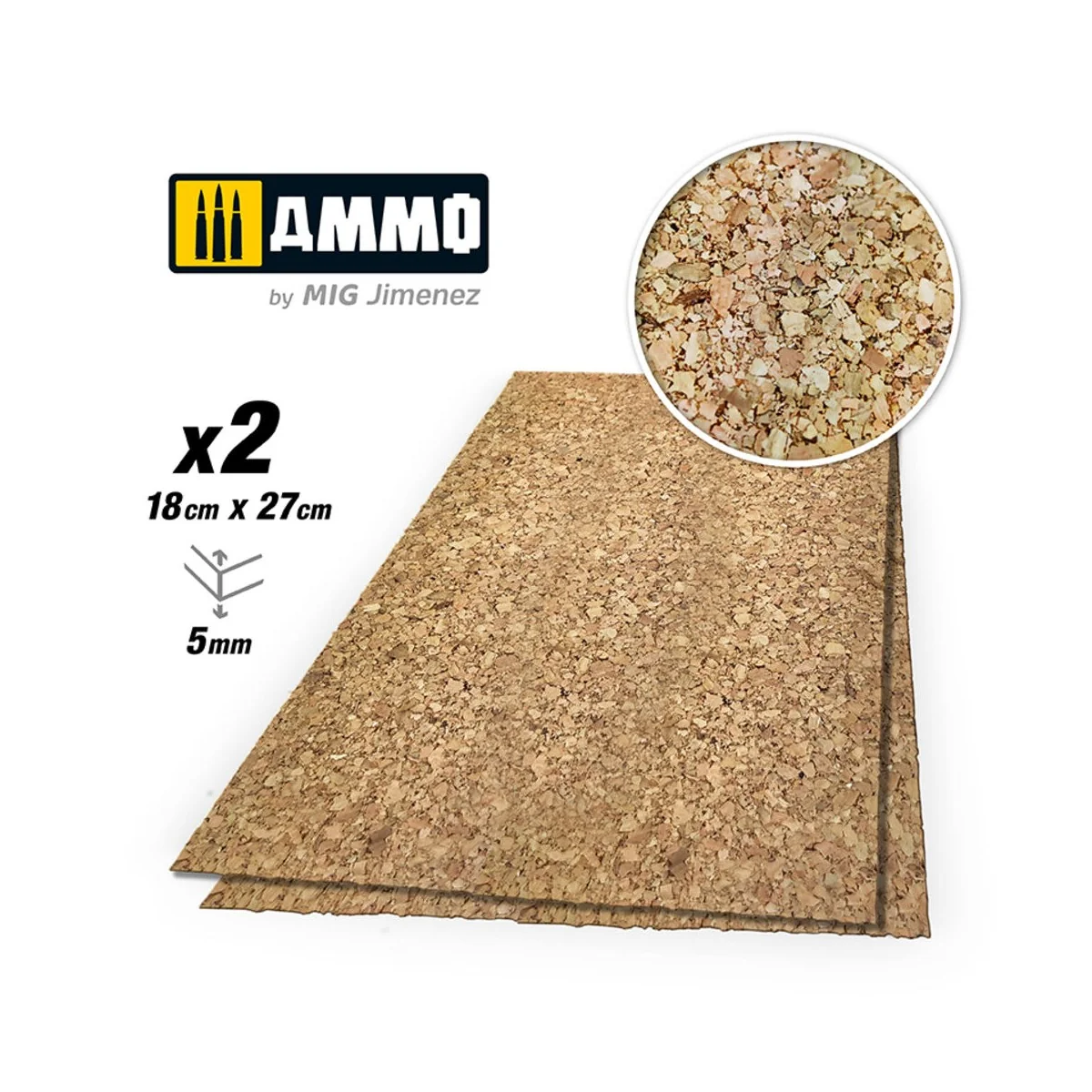 CREATE CORK Thick Grain (5mm) - 2 pcs. - AMMO by MIG Jimenez A.MIG-...