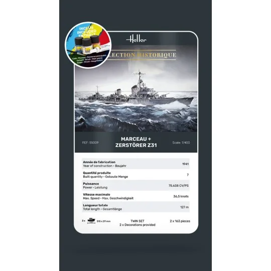STARTER KIT Twin Set Marceau + Zerstörer Z31, 1/400 - Heller 55009 STARTER KIT Twin Set Marceau + Zerstörer Z31, 1/400 - Heller 55009