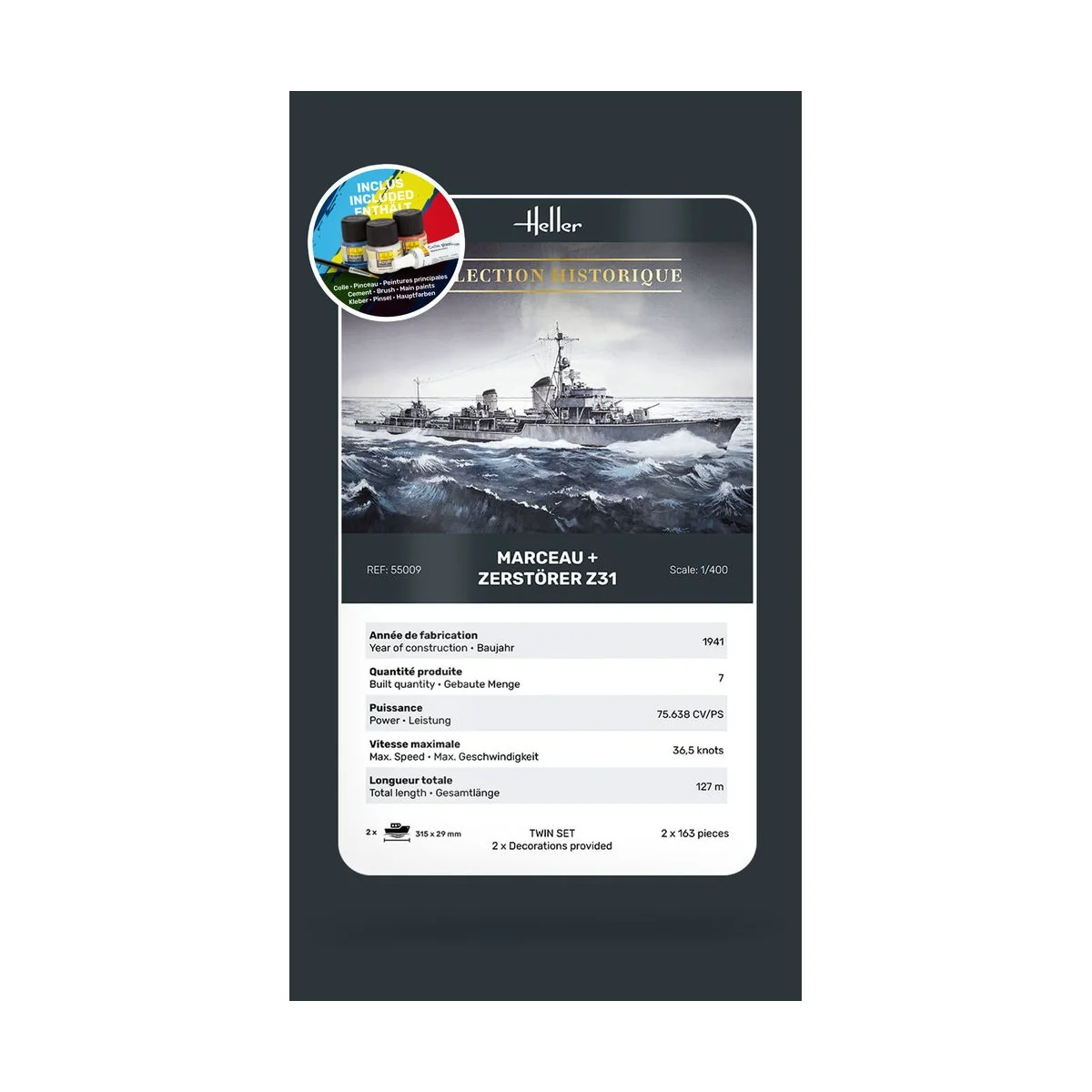 STARTER KIT Twin Set Marceau + Zerstörer Z31, 1/400 - Heller 55009 STARTER KIT Twin Set Marceau + Zerstörer Z31, 1/400 - Heller 55009