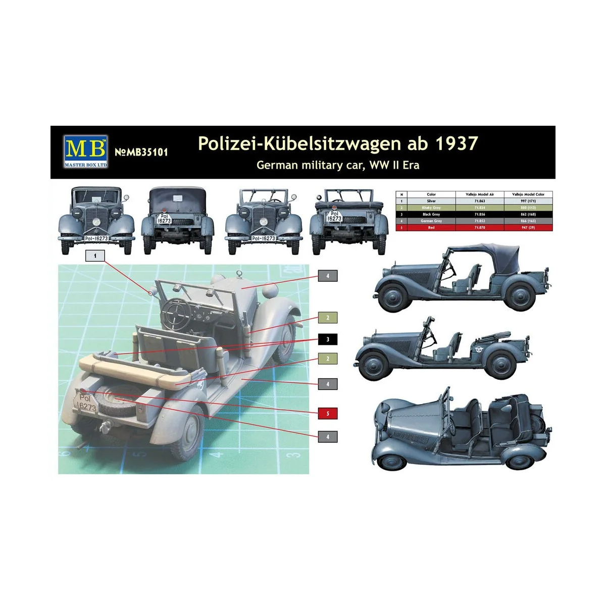 Polizei-Kubelsitzwagen ab 1937 mil. car, 1/35 - Master Box Ltd. 35101