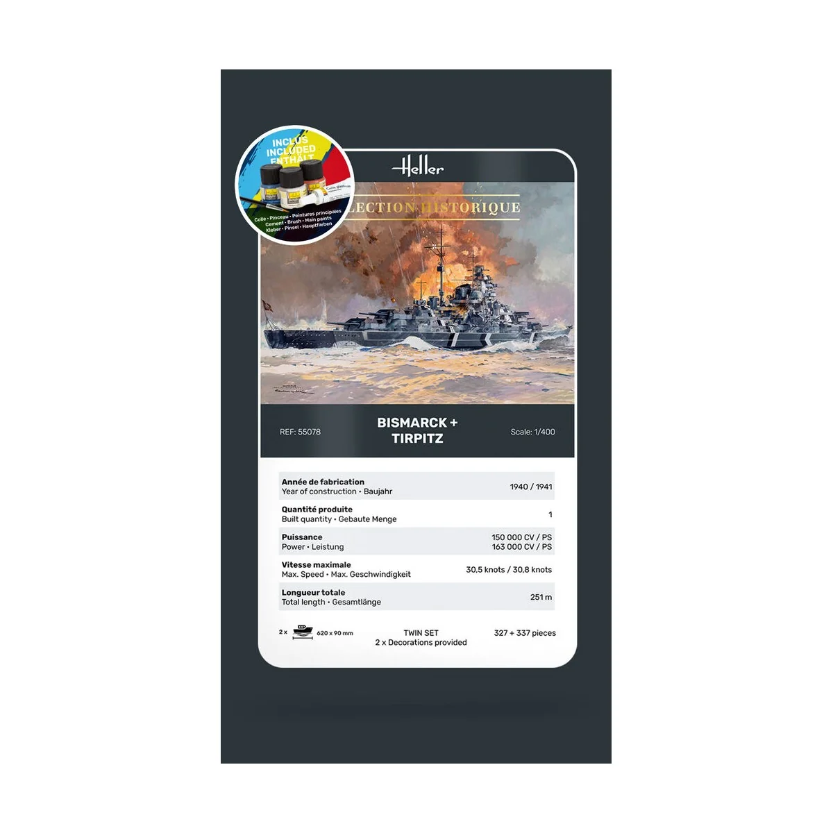 STARTER KIT Twin Set Bismarck + Tirpitz, 1/400 - Heller 55078