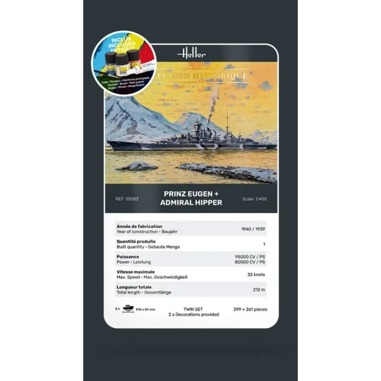 STARTER KIT Twin Set Prinz Eugen + Admiral Hipper, 1/400 - Heller 5... STARTER KIT Twin Set Prinz Eugen + Admiral Hipper, 1/400 - Heller 5...