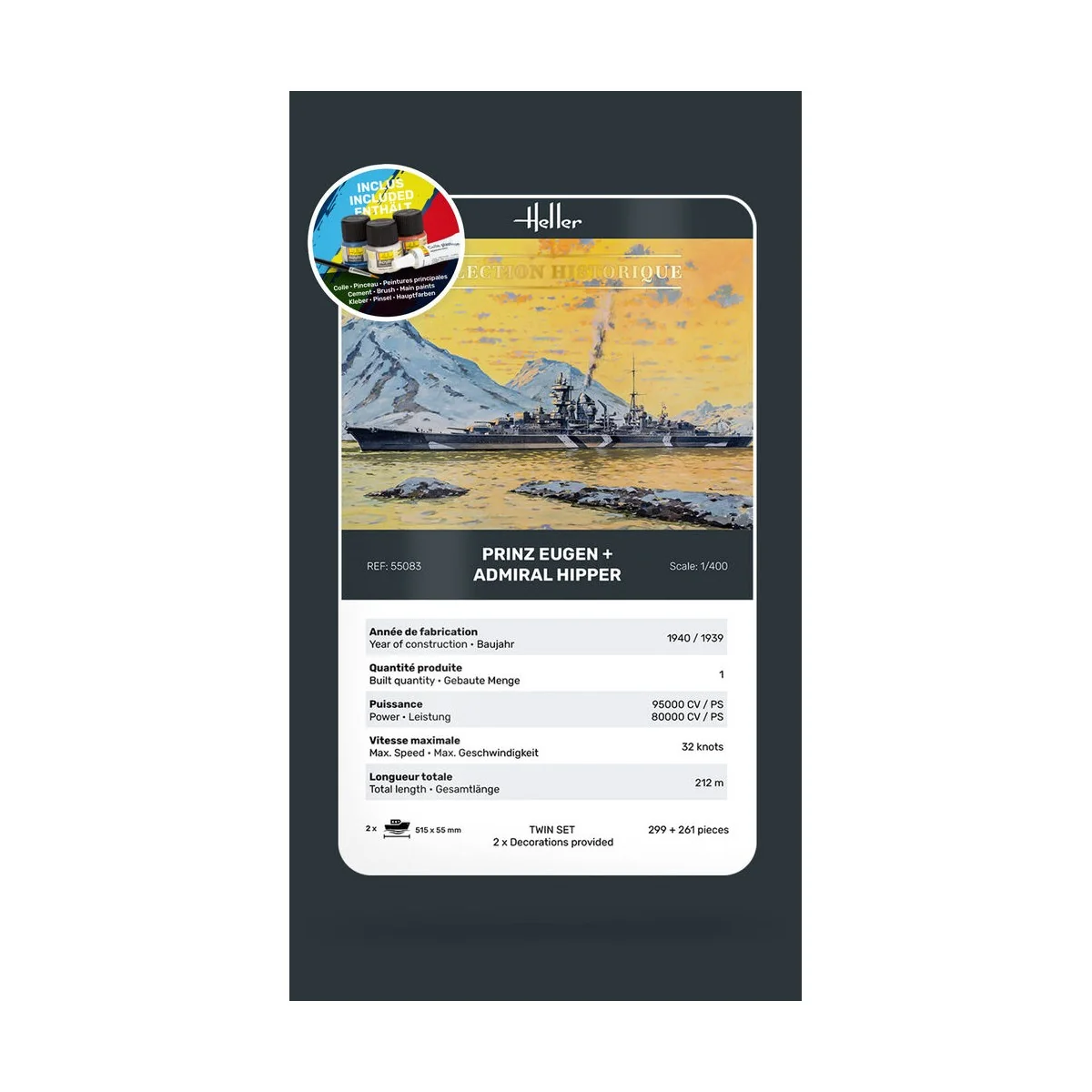 STARTER KIT Twin Set Prinz Eugen + Admiral Hipper, 1/400 - Heller 5... STARTER KIT Twin Set Prinz Eugen + Admiral Hipper, 1/400 - Heller 5...