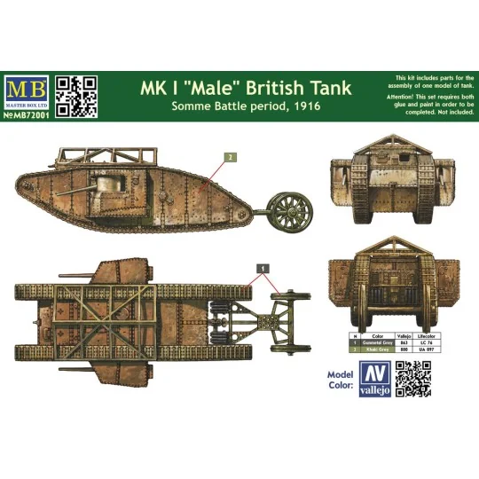 Mk I "Male"British tank, Somme battle1916, 1/72 - Master Box Ltd. 7...