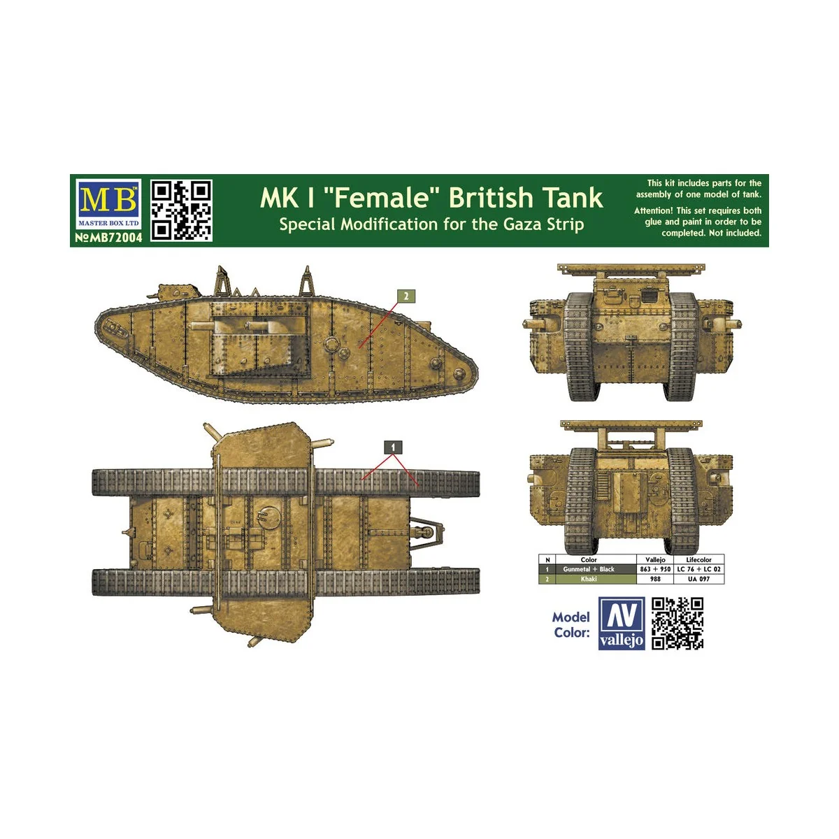 Mk I Female British tank, Specila modific, 1/72 - Master Box Ltd. 7...