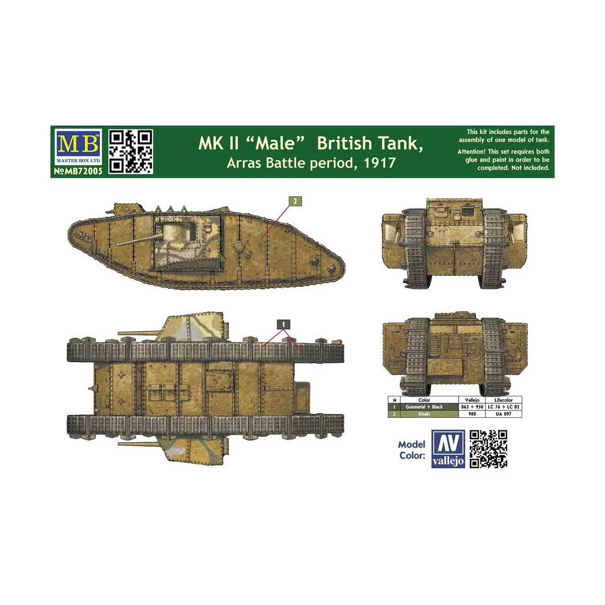 Mk II Male British tank.Arras Battle per - Master Box Ltd. 72005
