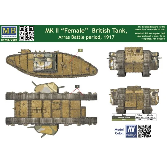 Mk II Female British tank.Arras Battle - Master Box Ltd. 72006