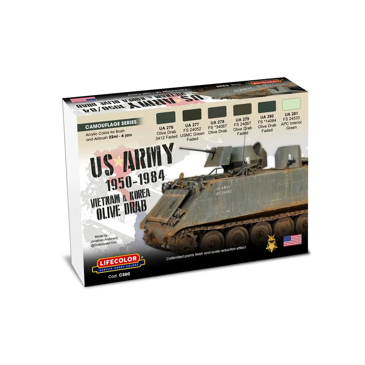 US Army 1950/84 Vietnam & Korea Olive Drab 6 x 22 ml - Lifecolor CS60 US Army 1950/84 Vietnam & Korea Olive Drab 6 x 22 ml - Lifecolor CS60