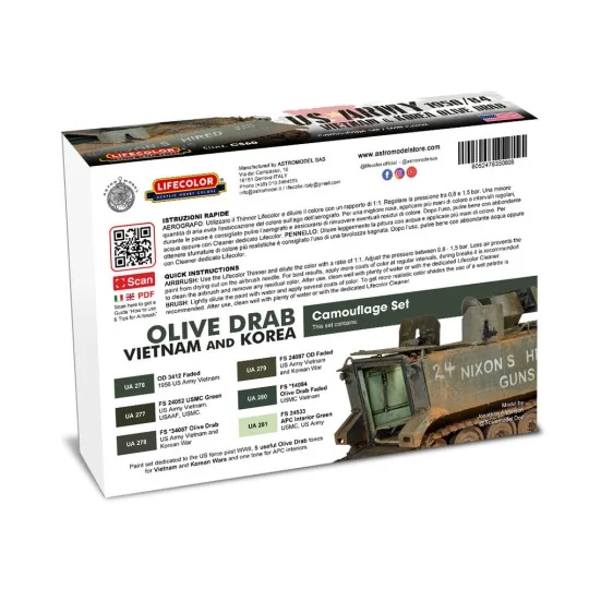 US Army 1950/84 Vietnam & Korea Olive Drab 6 x 22 ml - Lifecolor CS60 US Army 1950/84 Vietnam & Korea Olive Drab 6 x 22 ml - Lifecolor CS60