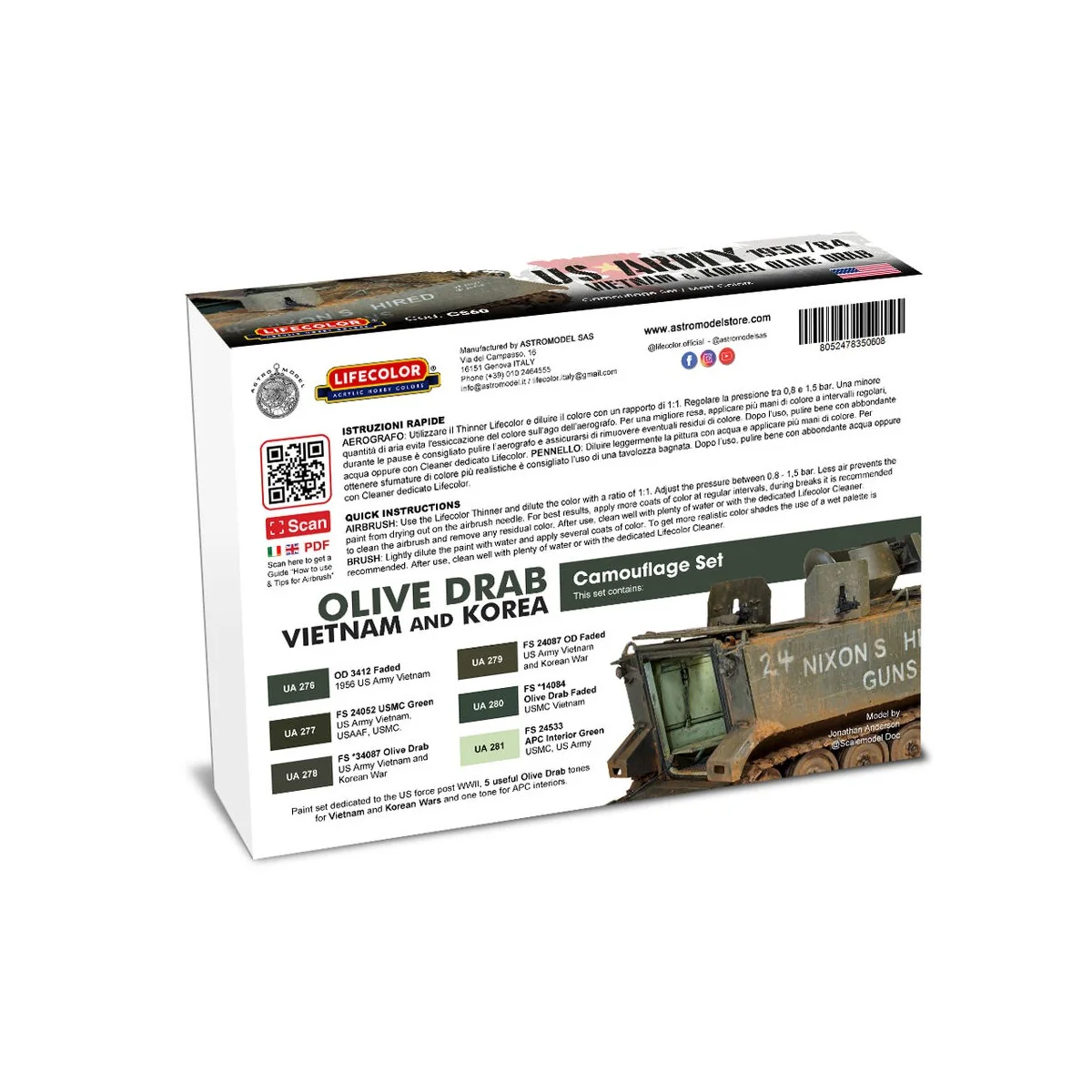 US Army 1950/84 Vietnam & Korea Olive Drab 6 x 22 ml - Lifecolor CS60 US Army 1950/84 Vietnam & Korea Olive Drab 6 x 22 ml - Lifecolor CS60
