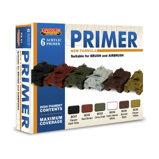 6 Coloured Acrylic Primers 6 x 22 ml - Lifecolor PS01