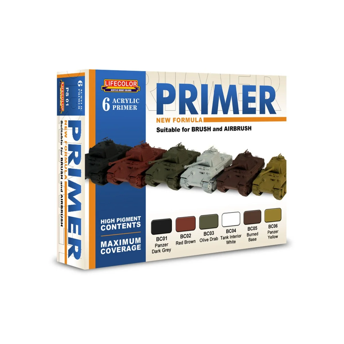 6 Coloured Acrylic Primers 6 x 22 ml - Lifecolor PS01