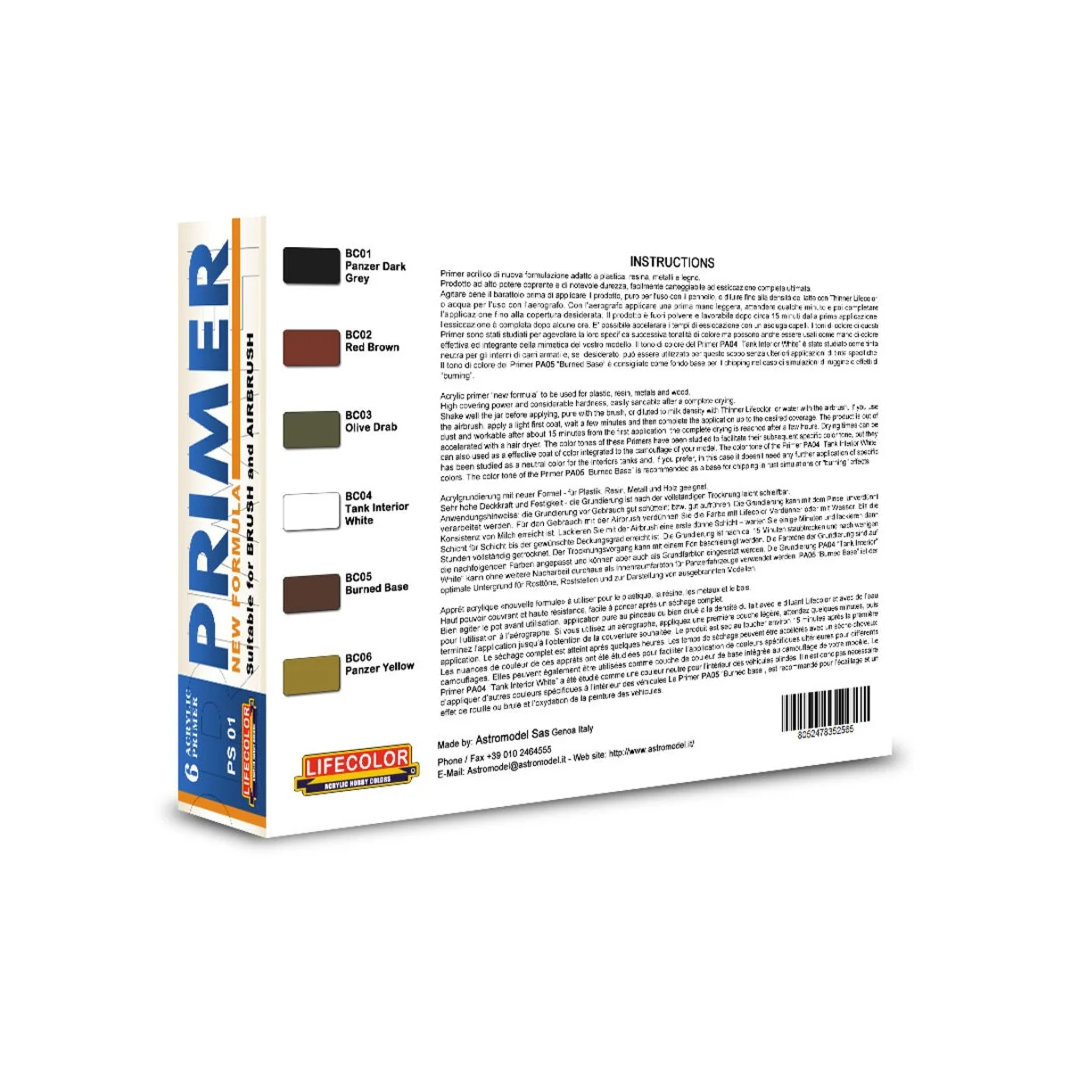 6 Coloured Acrylic Primers 6 x 22 ml - Lifecolor PS01