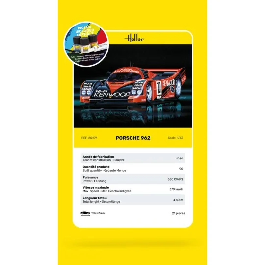 STARTER KIT Porsche 962, 1/43 - Heller 56109