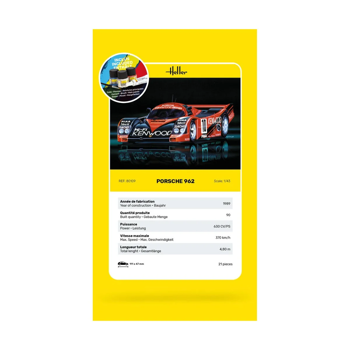 STARTER KIT Porsche 962, 1/43 - Heller 56109