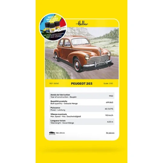 STARTER KIT Peugeot 203, 1/43 - Heller 56160 STARTER KIT Peugeot 203, 1/43 - Heller 56160