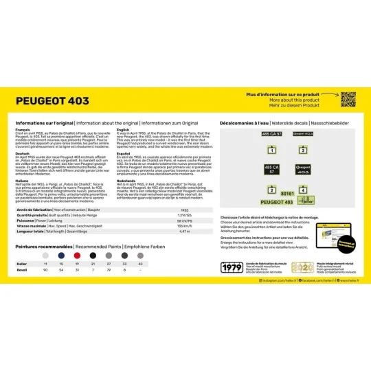 STARTER KIT Peugeot 403, 1/43 - Heller 56161